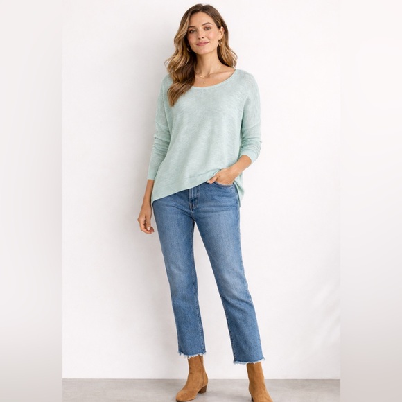 NWT Eileen Fisher organic linen/cotton round neck knit boxy top Sz L | $198 - Picture 4 of 13